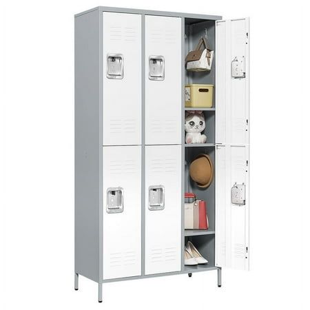 Armário de metal Stani 6 portas Armário de armazenamento para funcionários Armário para escola Hospital Ginásio Armário requer montagem, branco