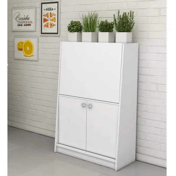 Armário Multiuso com Mesa Retrátil Espresso Móveis Branco