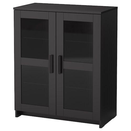 BRIMNES Armário com porta de vidro, preto, 31 1 / 2×74 3/4 “- IKEA