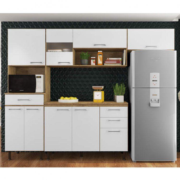 Cozinha Compacta Luma 4 Peças com Balcão e Tampo Espresso Móveis Saara / Branco