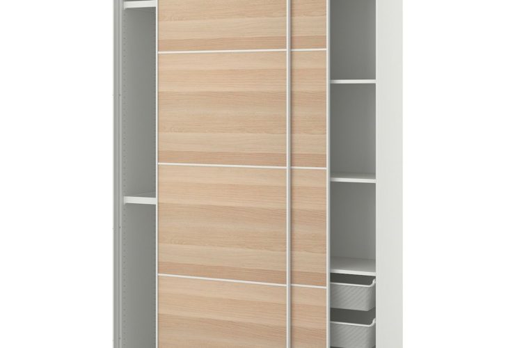 IKEA – PAX / MEHAMN Wardrobe combination, white/white stained oak effect