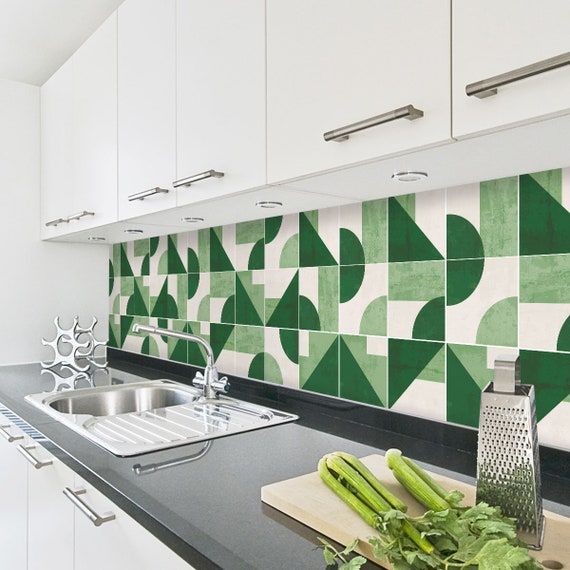 Adesivos de azulejos geométricos esmeralda – adesivos autoadesivos para azulejos de parede e piso – PACOTE COM 12