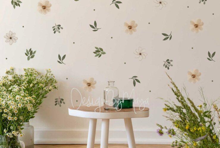 Adesivos de parede com folhagens, adesivos de parede com folhas verdes, adesivos de aquarela com folhagens, berçário verde, decoração de quarto com folhas verdes, decoração botânica com folhagens