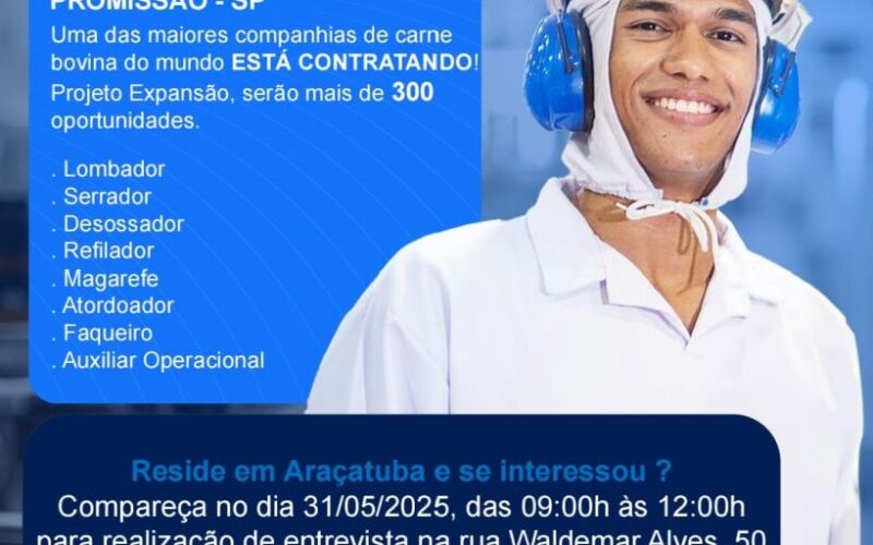 Araçatuba tem mutirão com 300 vagas em frigorífico; veja como se candidatar