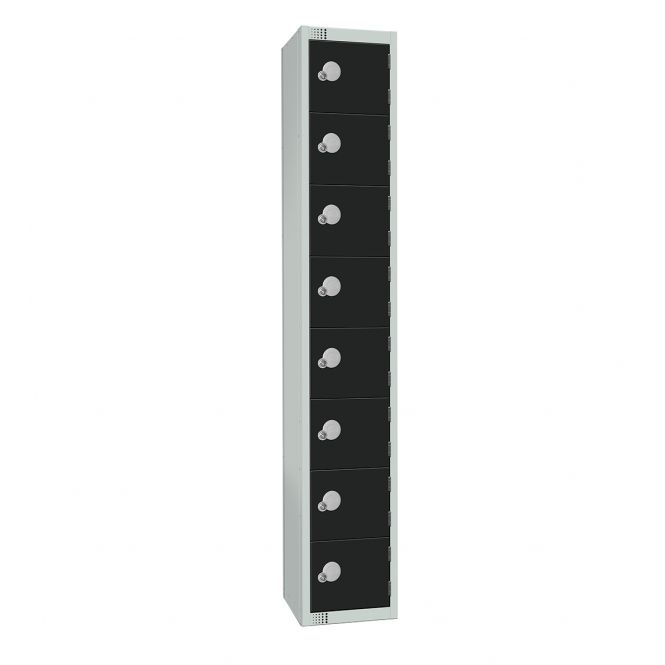 Armário de armazenamento de metal Elite | 1800h x 300l x 450p mm | 8 portas | Preto |