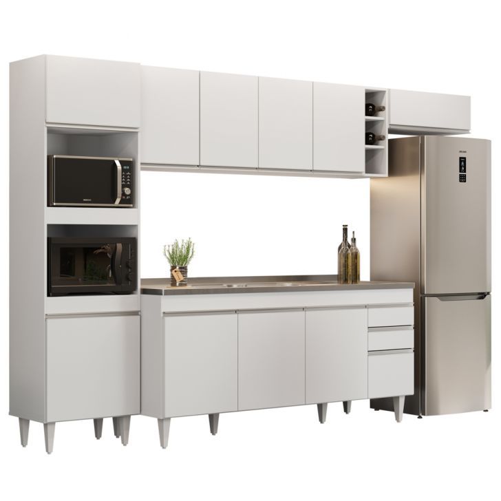 Armário de Cozinha Modulada 5 Peças CP18 Balcão com Pia Inox Branco – Lumil