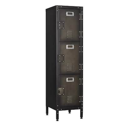 Armário de metal industrial com 3 prateleiras, armários finos industriais com 3 portas em 13,8″D x 12″W x 47,3″H