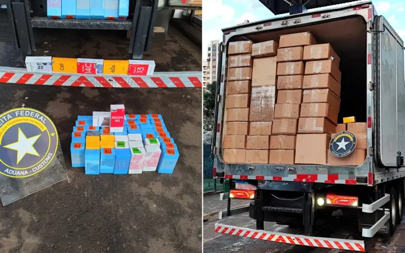 Caminhão frigorífico é flagrado com mais de 2 mil celulares.