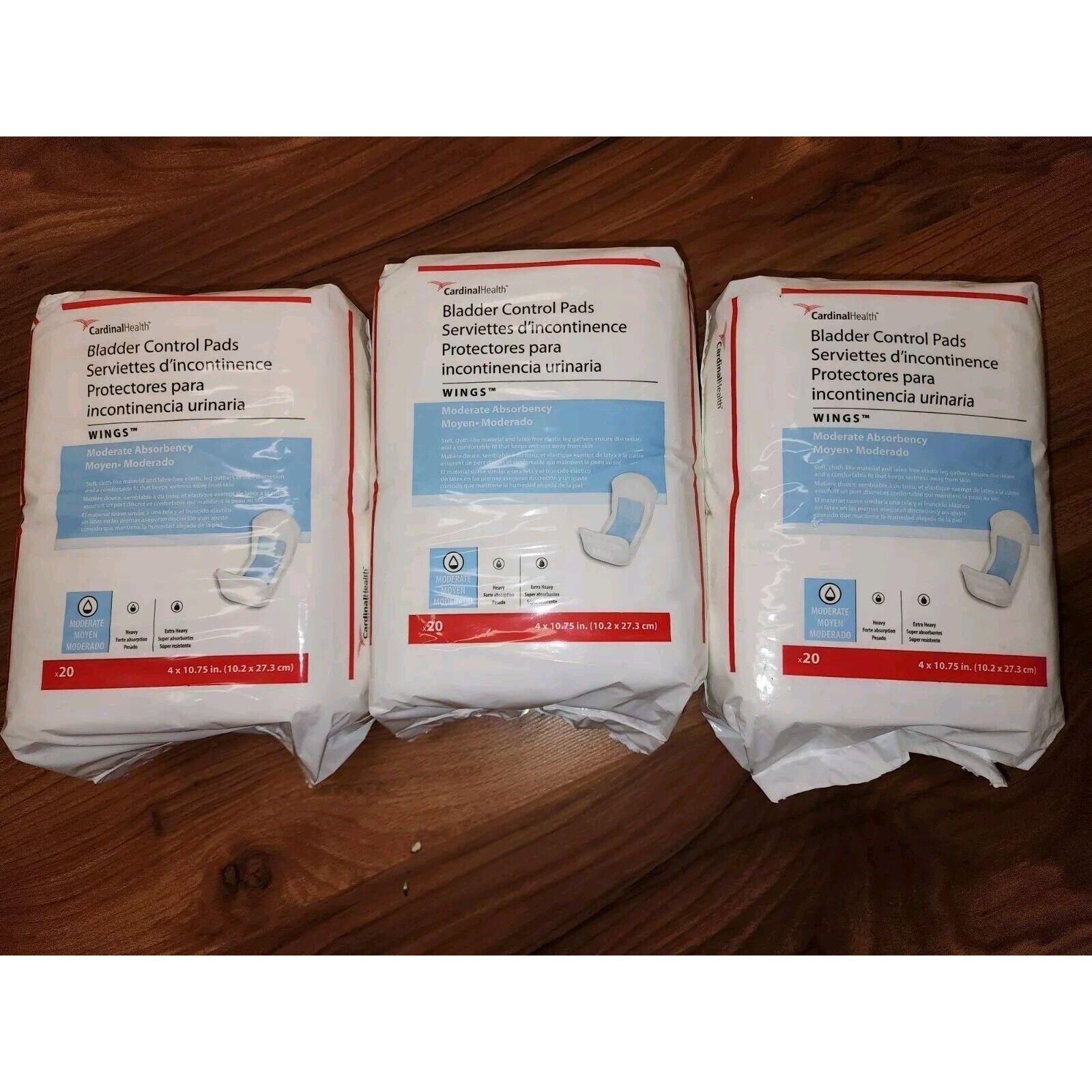 Cardinal Other | Cardinal Health Bexiga Controle Incontinência Pads W/ Asas Pacote 60 Pads Lotes 3 | Cor: Branco | Tamanho: Os