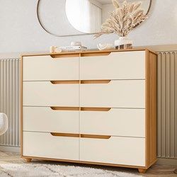 Cômoda Quarto Duplo com 8 Gavetas e Pés Carvalho/Off White