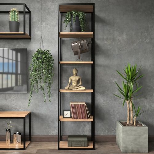Estante Estilo Industrial Madeira Metal Livreiro 110x50x20cm