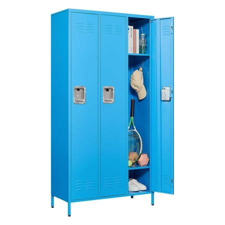 Fesbos Locker, Armário de Metal para Funcionários, Armário de Armazenamento de Aço Grande – 3 Portas Armários Organizadores para Escola Ginásio Escritório em Casa Funcionários, Desmontado, Azul