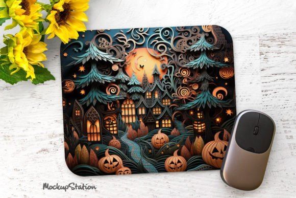 Mouse Pad assustador com cenário de Halloween 3D