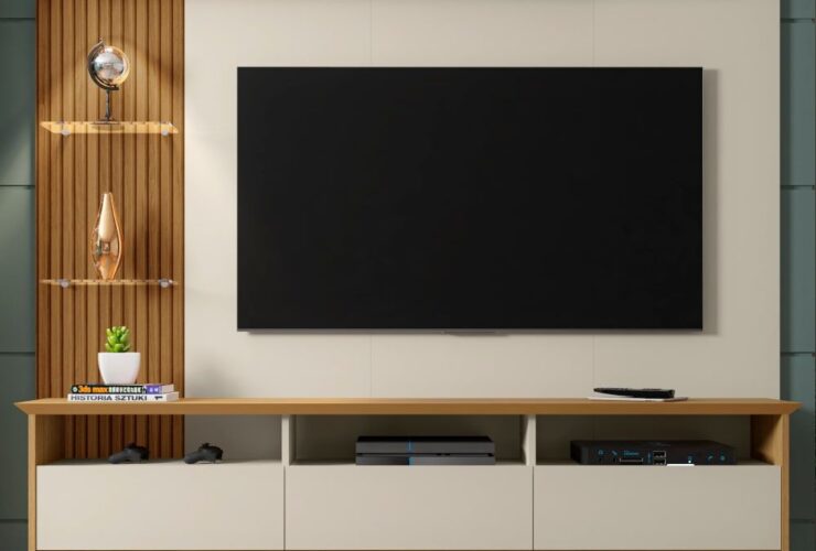 Painel para TV até 60” Polegadas 1,8m com LED Bechara Trend Off White/Cinamomo/Ripado