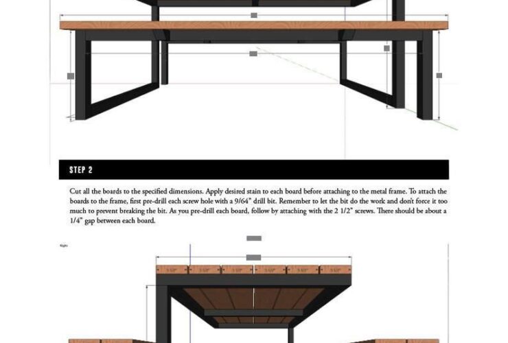 Planos de mesa de piquenique industrial moderna faça você mesmo | Mesa externa de aço e madeira de 6 pés, planos faça você mesmo, planos de marcenaria, móveis industriais, rústicos