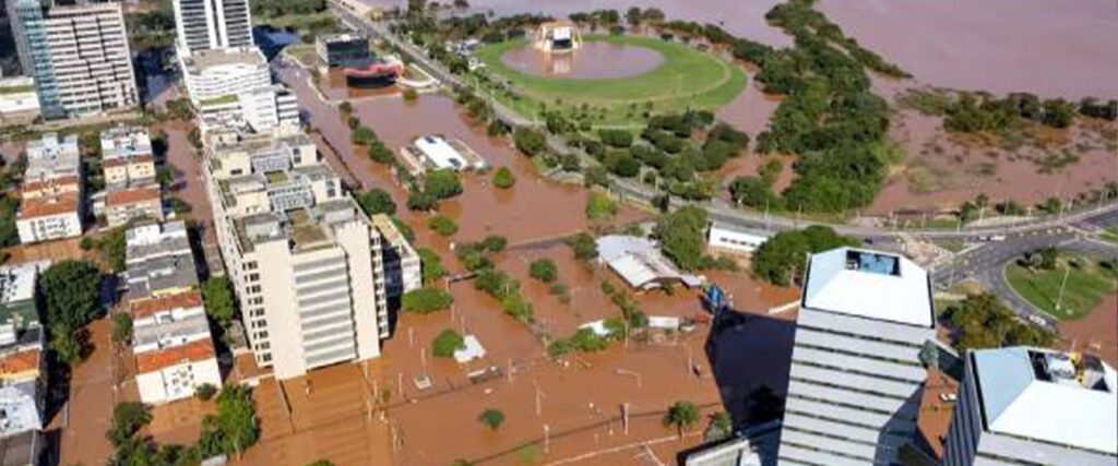Imagem mostra os alagamentos decorrentes das chuvas alarmantes no Rio Grande do Sul