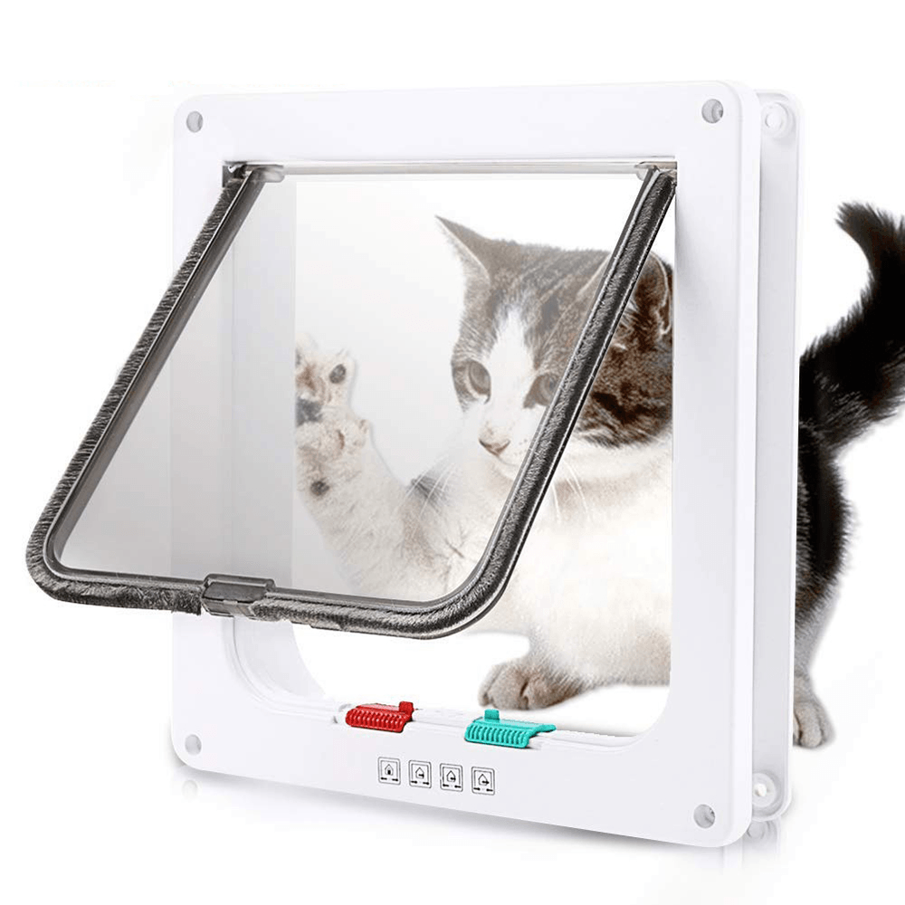 S/M/L 4 Way Locking Intelligent Control Pet Door Waterproof Small Dog Cat Door Window Security Flap Door Pet Gaiola para portas internas – Marrom / S