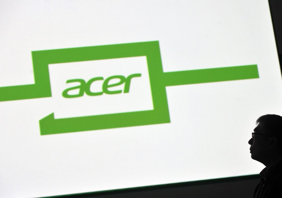 Símbolo da Acer, com linhas e quadrados verdes, com o nome no centro do quadrado