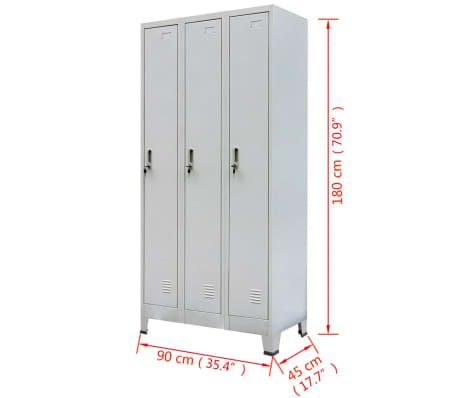vidaXL Armário de cacifo com 3 compartimentos Aço 90x45x180 cm Cinzento | vidaxl-pt